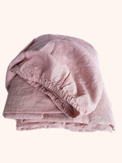 Image of Linen Fitted Sheet - Blush Rose-Simply Natural Home. 100% Linen Fitted Sheet. European stonewashed Linen. Cool in summer, warm in winter. Lint-free and antibacterial.