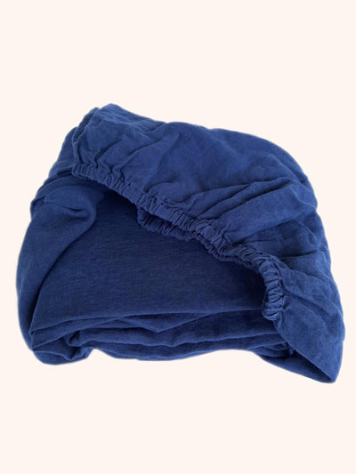 Image of Linen Fitted Sheet - Navy-Simply Natural Home. 100% Linen Fitted Sheet. European stonewashed Linen. Cool in summer, warm in winter. Lint-free and antibacterial.